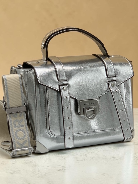 Michael Kors Handbags - Michael Kors Manhattan Medium Patent Faux Leather Satchel in Black